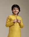 Manyavar Boys Boys Mustard Yellow Jacquard Kurta Set with Embroidered Neckline
