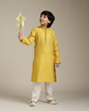 Manyavar Boys Boys Mustard Yellow Jacquard Kurta Set with Embroidered Neckline image number 2