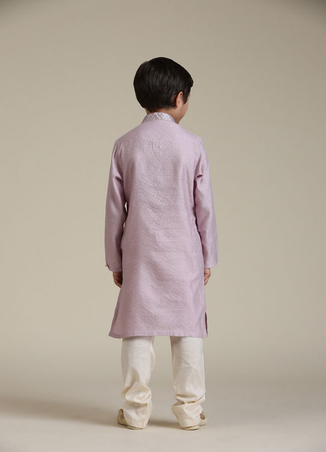 Manyavar Boys Boys Soft Lilac Kurta Set with Embroidered Neckline