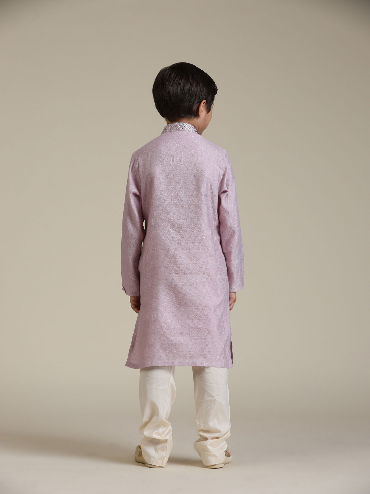 Manyavar Boys Boys Soft Lilac Kurta Set with Embroidered Neckline