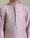 alt message - Manyavar Boys Boys Soft Lilac Kurta Set with Embroidered Neckline image number 1