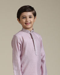 Manyavar Boys Boys Soft Lilac Kurta Set with Embroidered Neckline