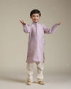 Manyavar Boys Boys Soft Lilac Kurta Set with Embroidered Neckline