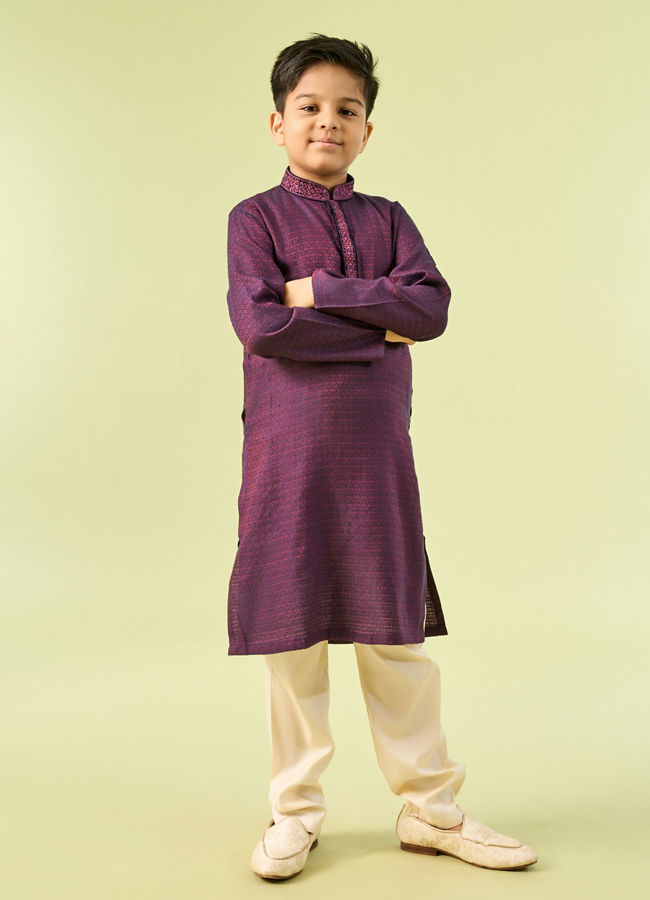 Manyavar Boys Wine Toned Elegance Kurta Pajama