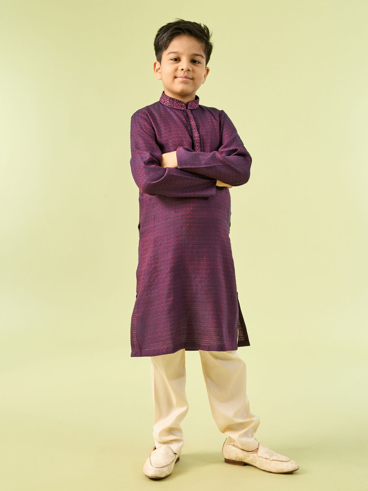 Manyavar Boys Wine Toned Elegance Kurta Pajama
