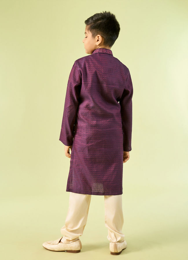 Manyavar Boys Wine Toned Elegance Kurta Pajama