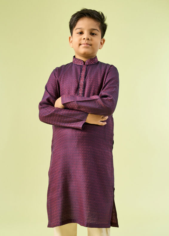 Manyavar Boys Wine Toned Elegance Kurta Pajama