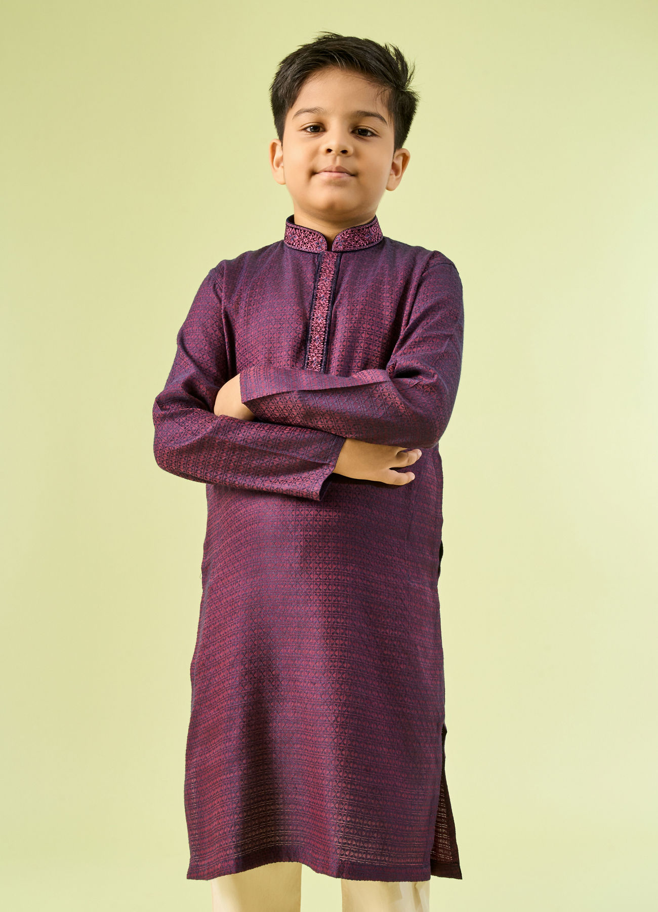Manyavar Boys Wine Toned Elegance Kurta Pajama