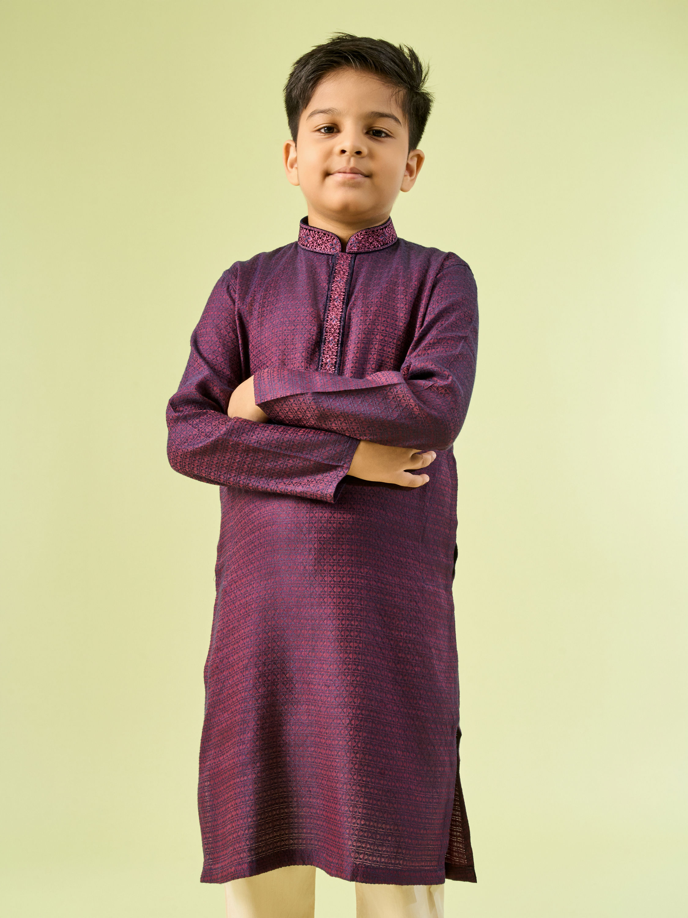 Manyavar Boys Wine Toned Elegance Kurta Pajama