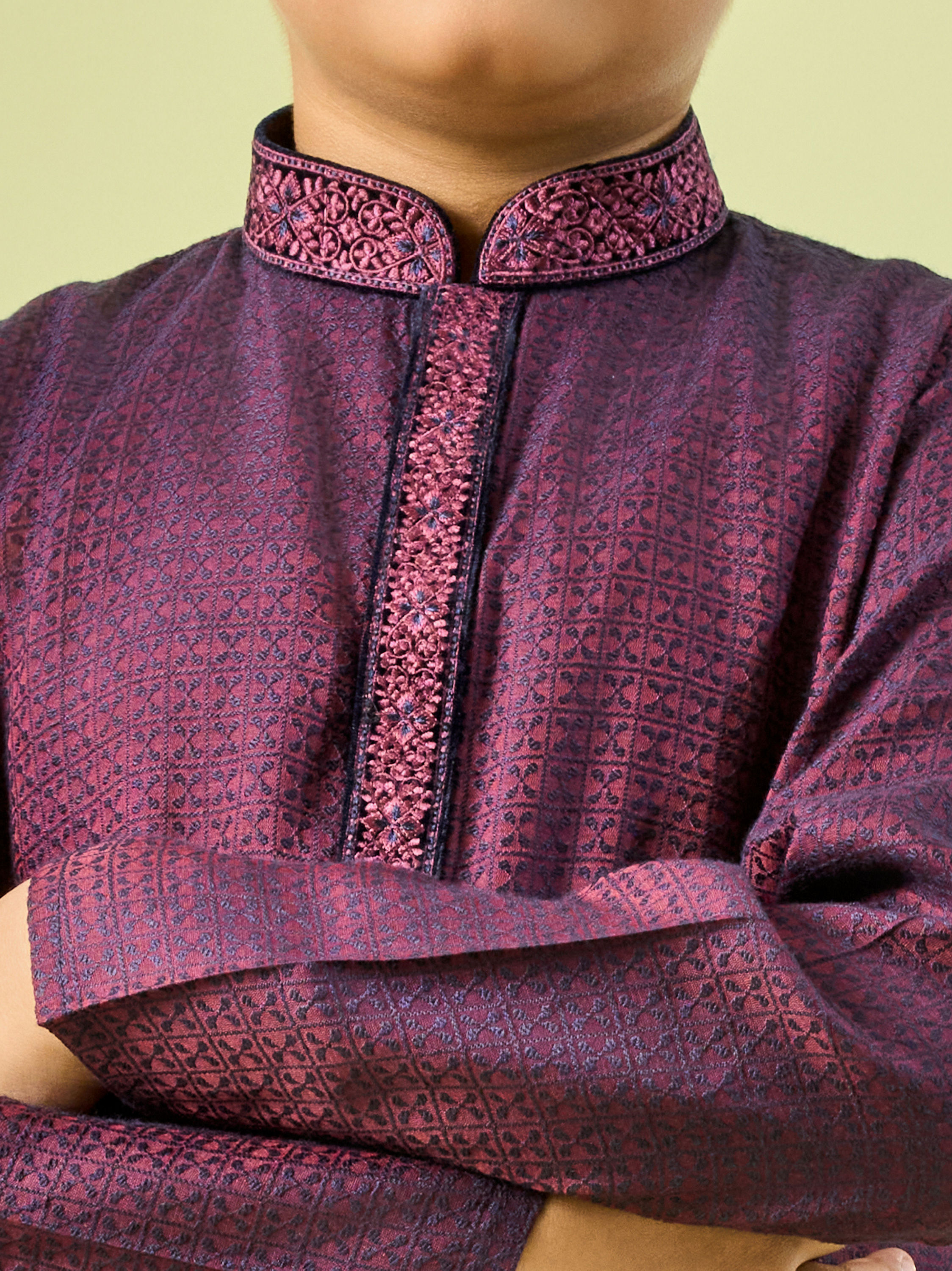 Manyavar Boys Wine Toned Elegance Kurta Pajama