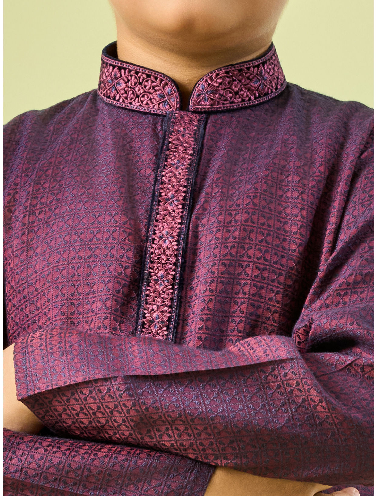 Manyavar Boys Wine Toned Elegance Kurta Pajama