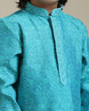 Manyavar Boys Boys Turquoise Blue Jacquard Kurta Set with Bel Buti Pattern