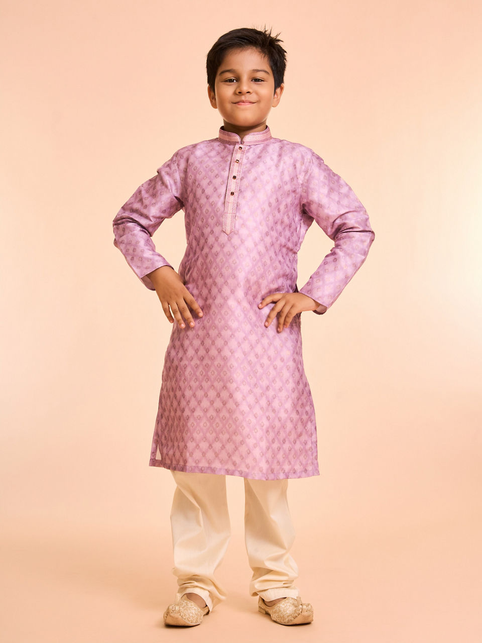 Manyavar Boys Sleek Dusty Pink Kurta Pajama Set