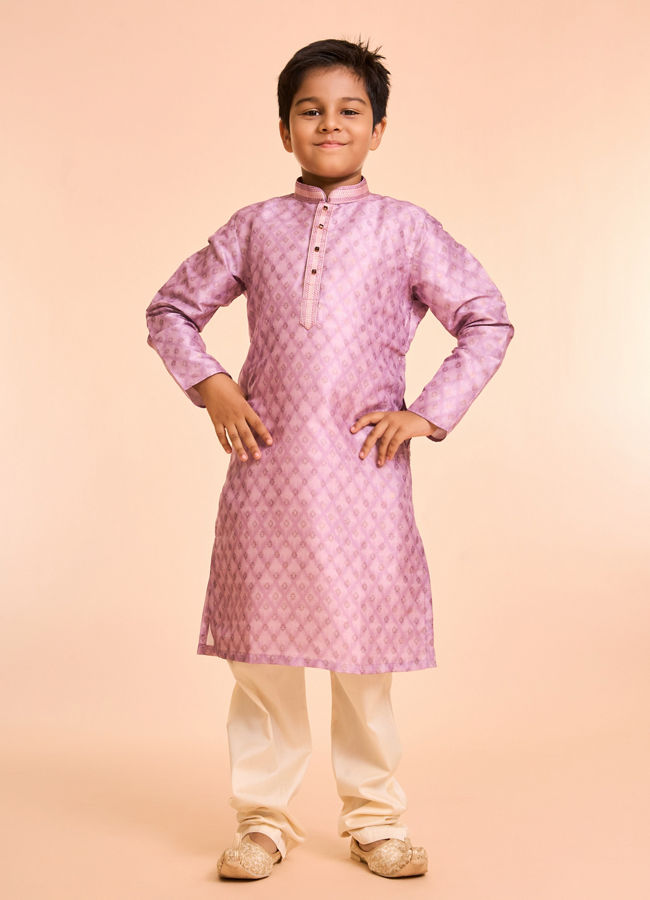 Manyavar Boys Sleek Dusty Pink Kurta Pajama Set