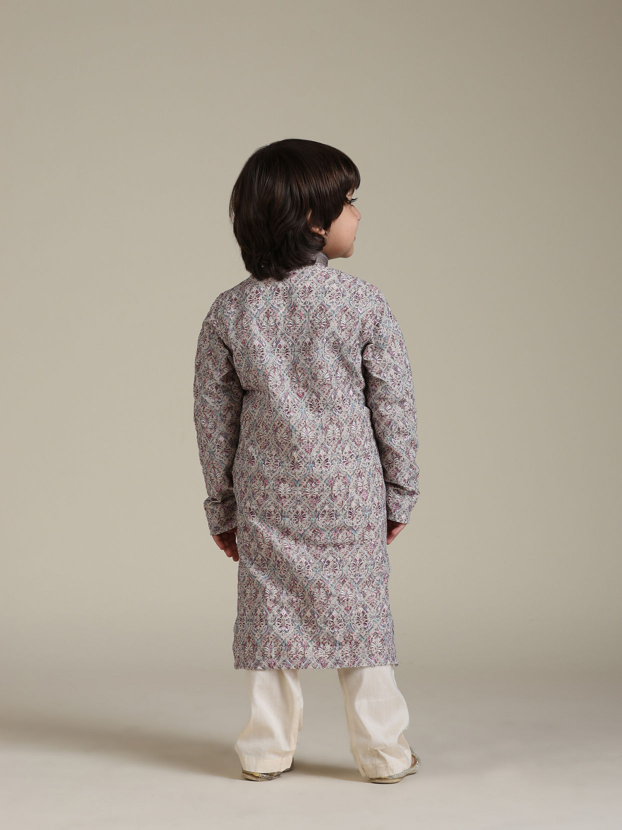 Manyavar Boys Boys Soft Beige Chikankari Inspired Buta Printed Kurta Set