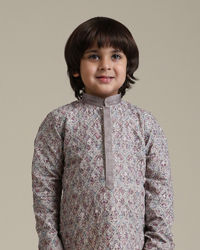 Manyavar Boys Boys Soft Beige Chikankari Inspired Buta Printed Kurta Set