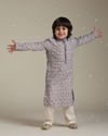 Manyavar Boys Boys Soft Beige Chikankari Inspired Buta Printed Kurta Set