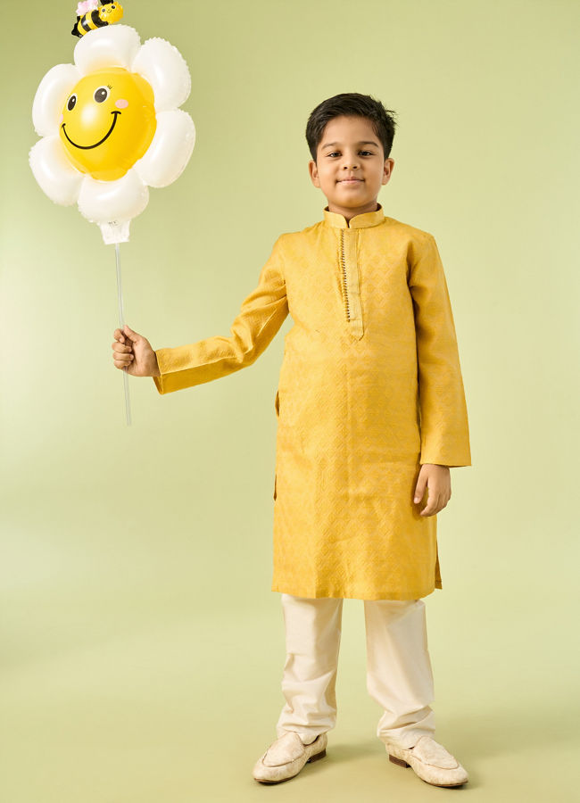 Manyavar Boys Mustard Elegance Kurta Pajama