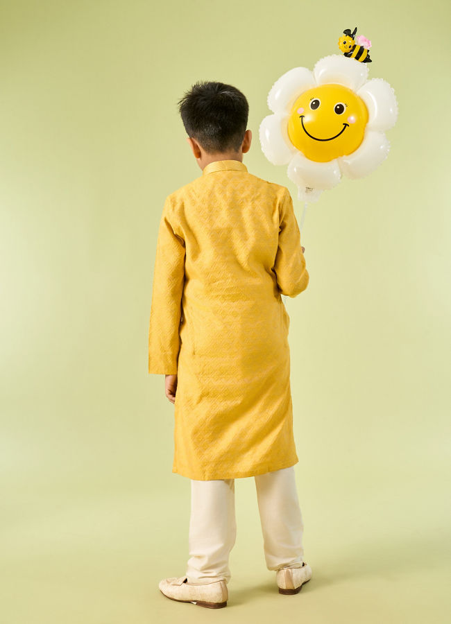Manyavar Boys Mustard Elegance Kurta Pajama
