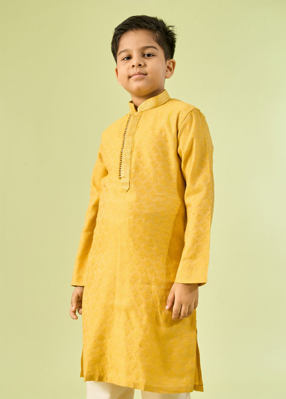 Manyavar Boys Mustard Elegance Kurta Pajama