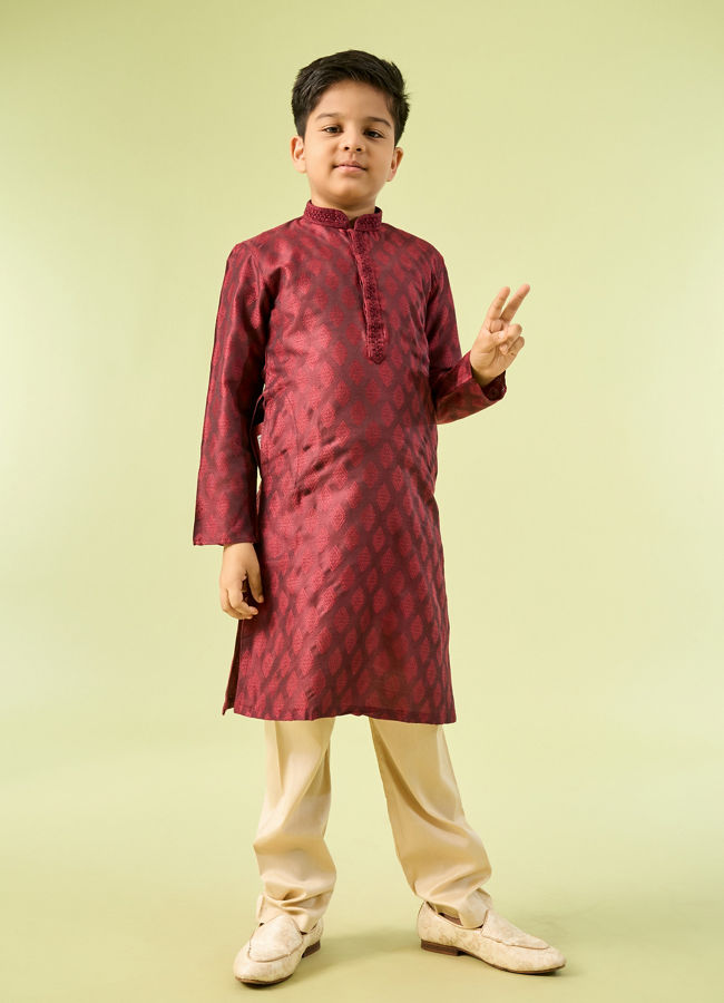 Manyavar Boys Maroon Majesty Kurta Pajama