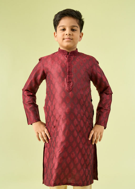 Manyavar Boys Maroon Majesty Kurta Pajama