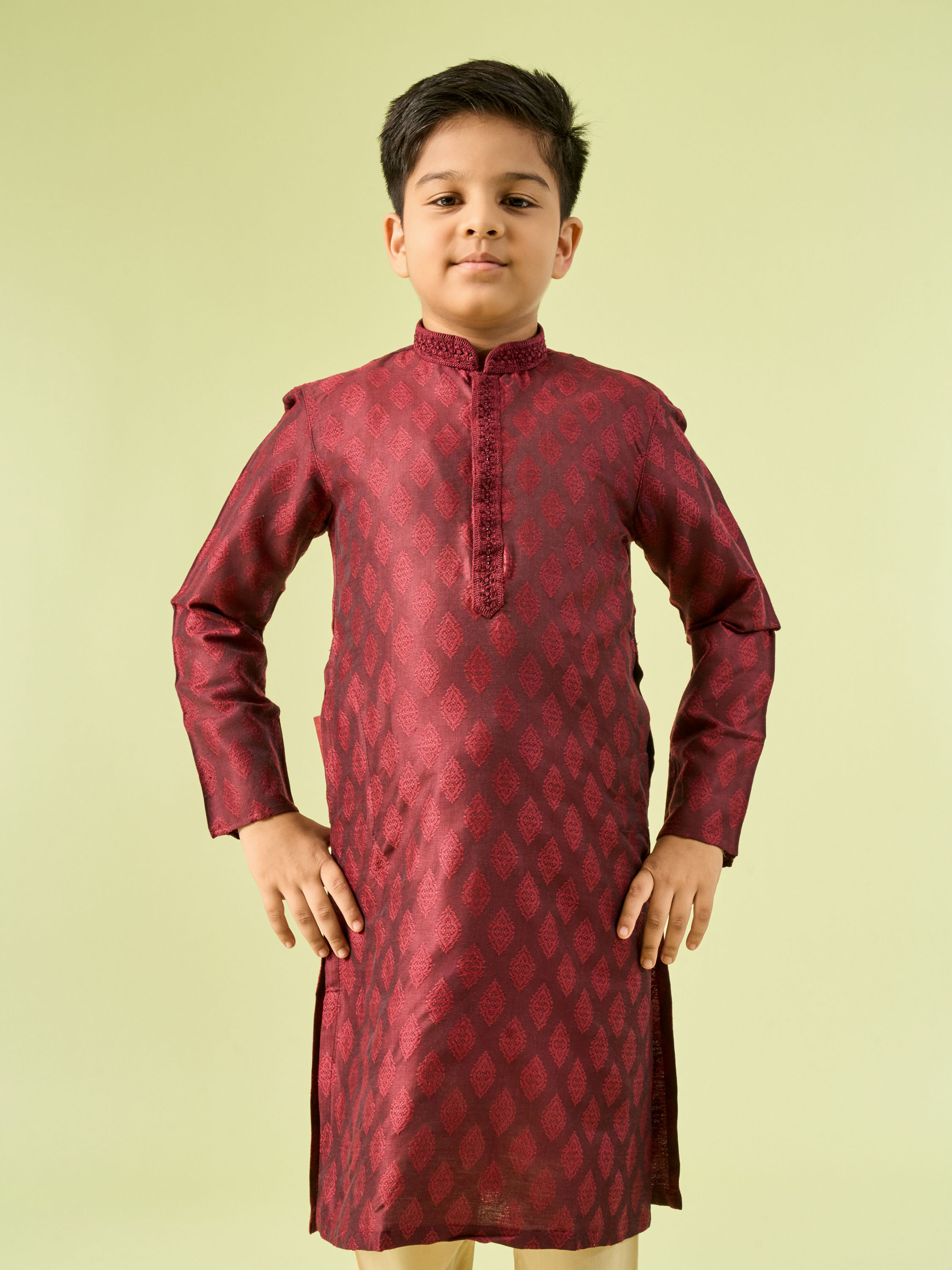 Manyavar Boys Maroon Majesty Kurta Pajama
