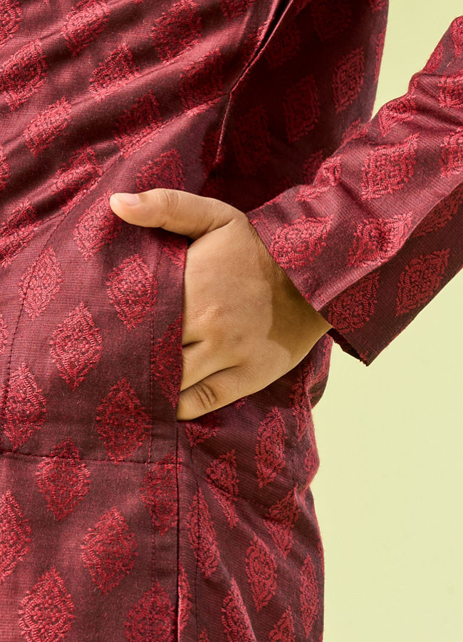 Manyavar Boys Maroon Majesty Kurta Pajama