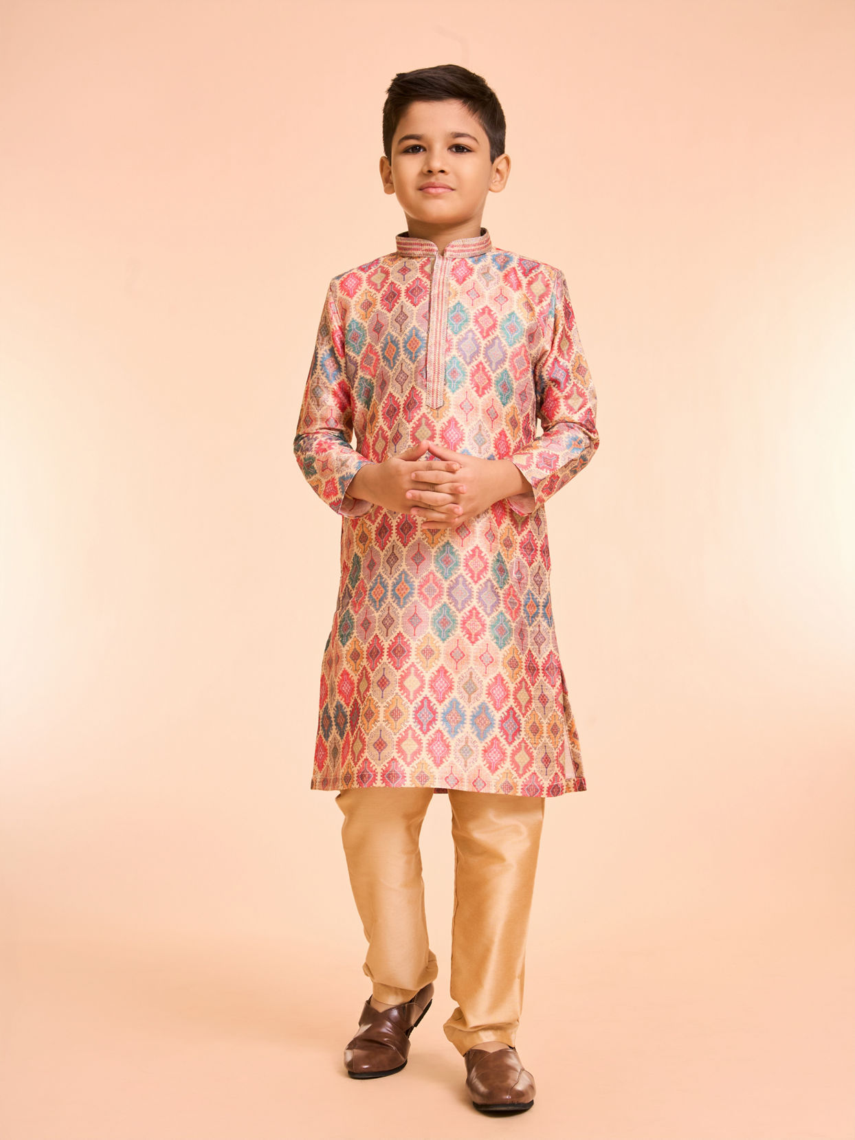 Manyavar Boys Elegant Beige Kurta Pajama