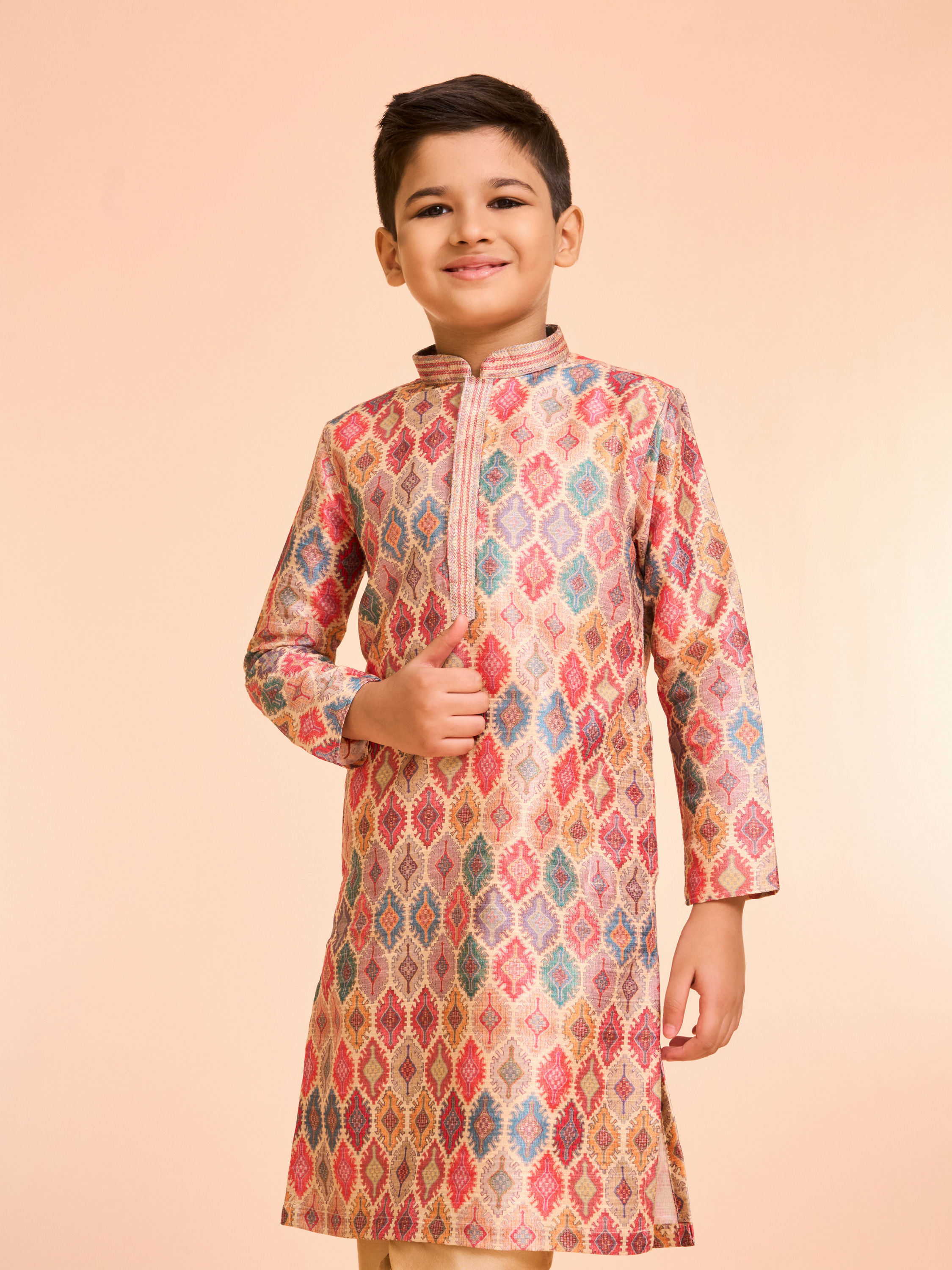 Manyavar Boys Elegant Beige Kurta Pajama