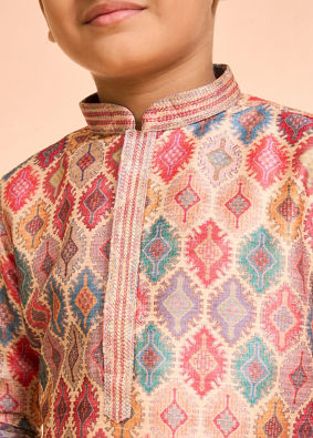 Manyavar Boys Elegant Beige Kurta Pajama