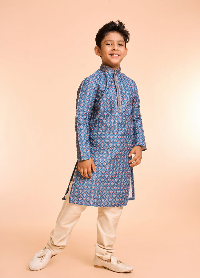 Manyavar Boys Teal Blue Kurta Pajama