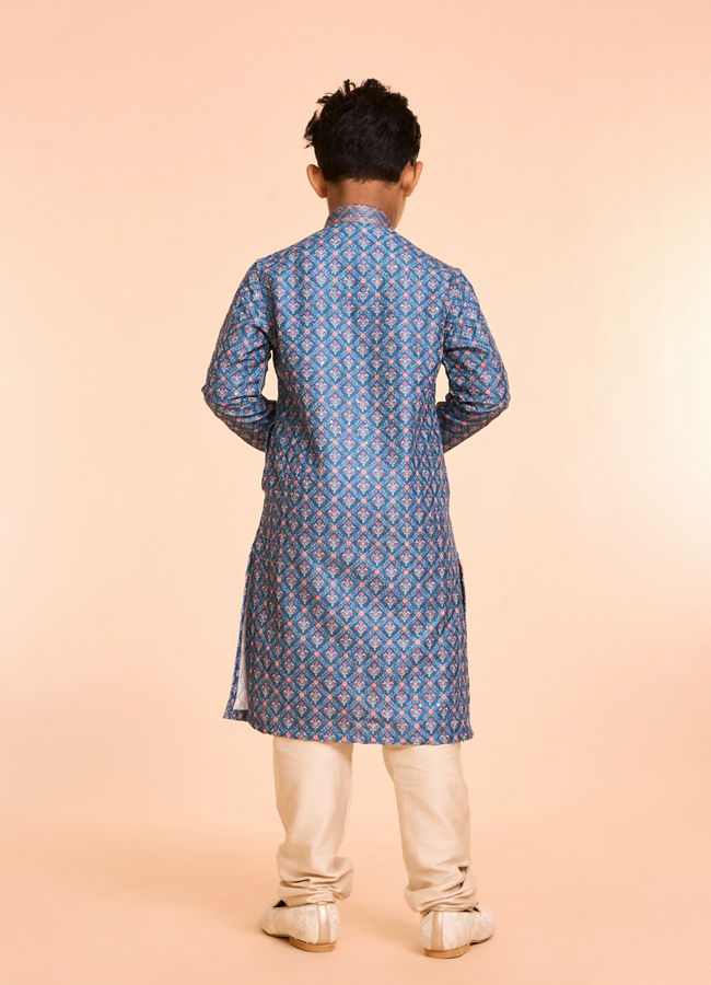 Manyavar Boys Teal Blue Kurta Pajama