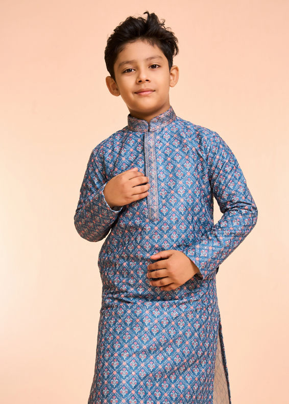 Manyavar Boys Teal Blue Kurta Pajama