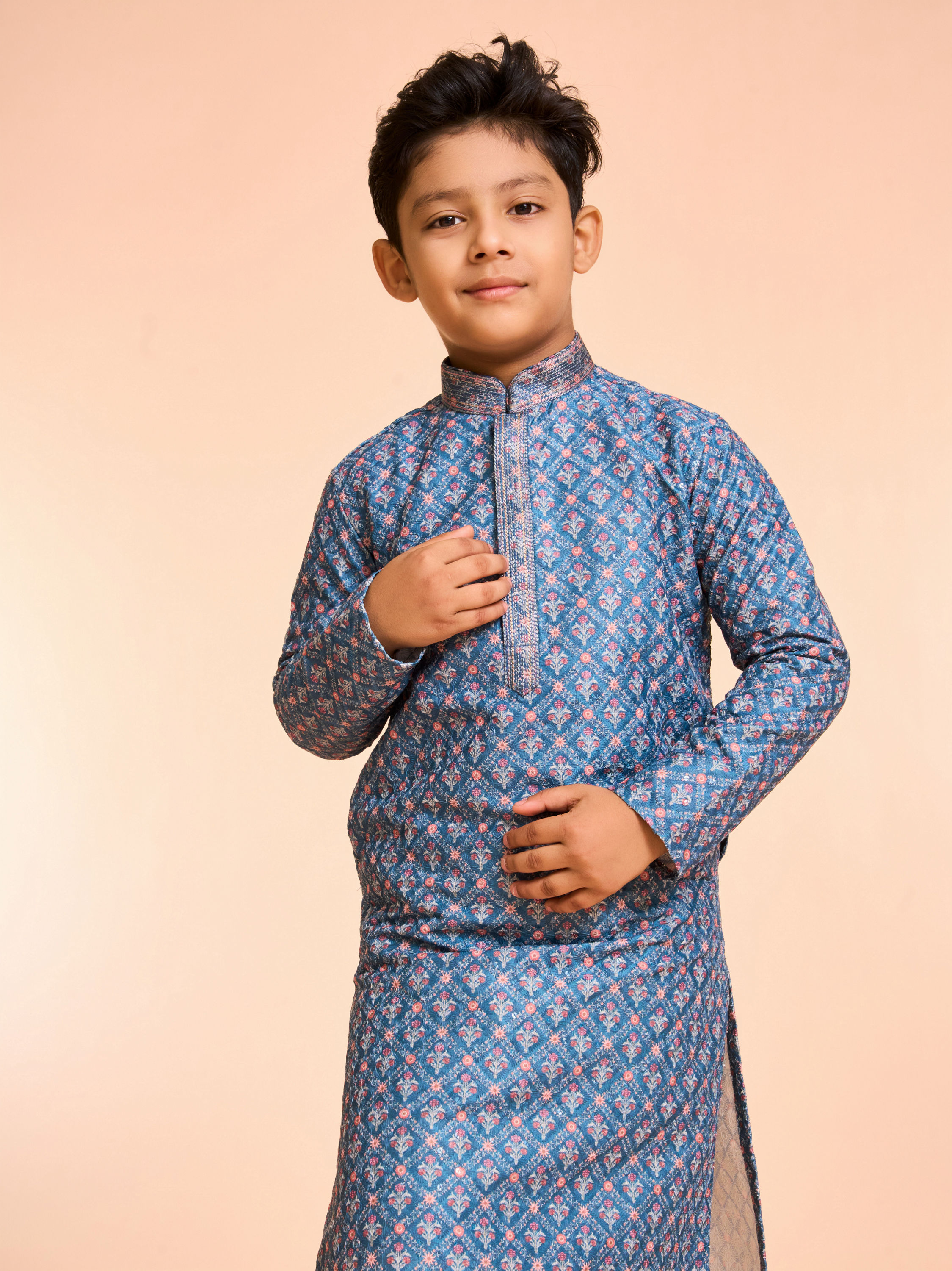 Manyavar Boys Teal Blue Kurta Pajama