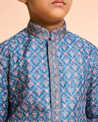 Manyavar Boys Teal Blue Kurta Pajama