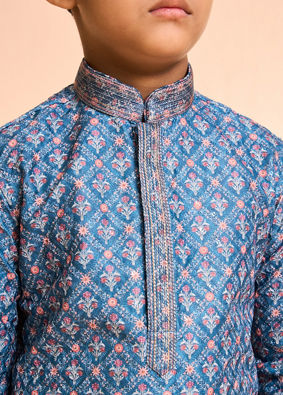 Manyavar Boys Teal Blue Kurta Pajama