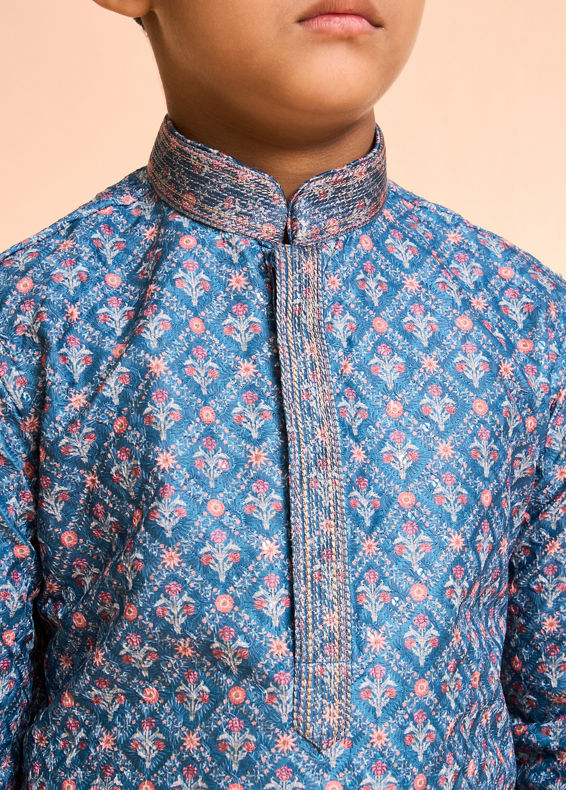 Manyavar Boys Teal Blue Kurta Pajama