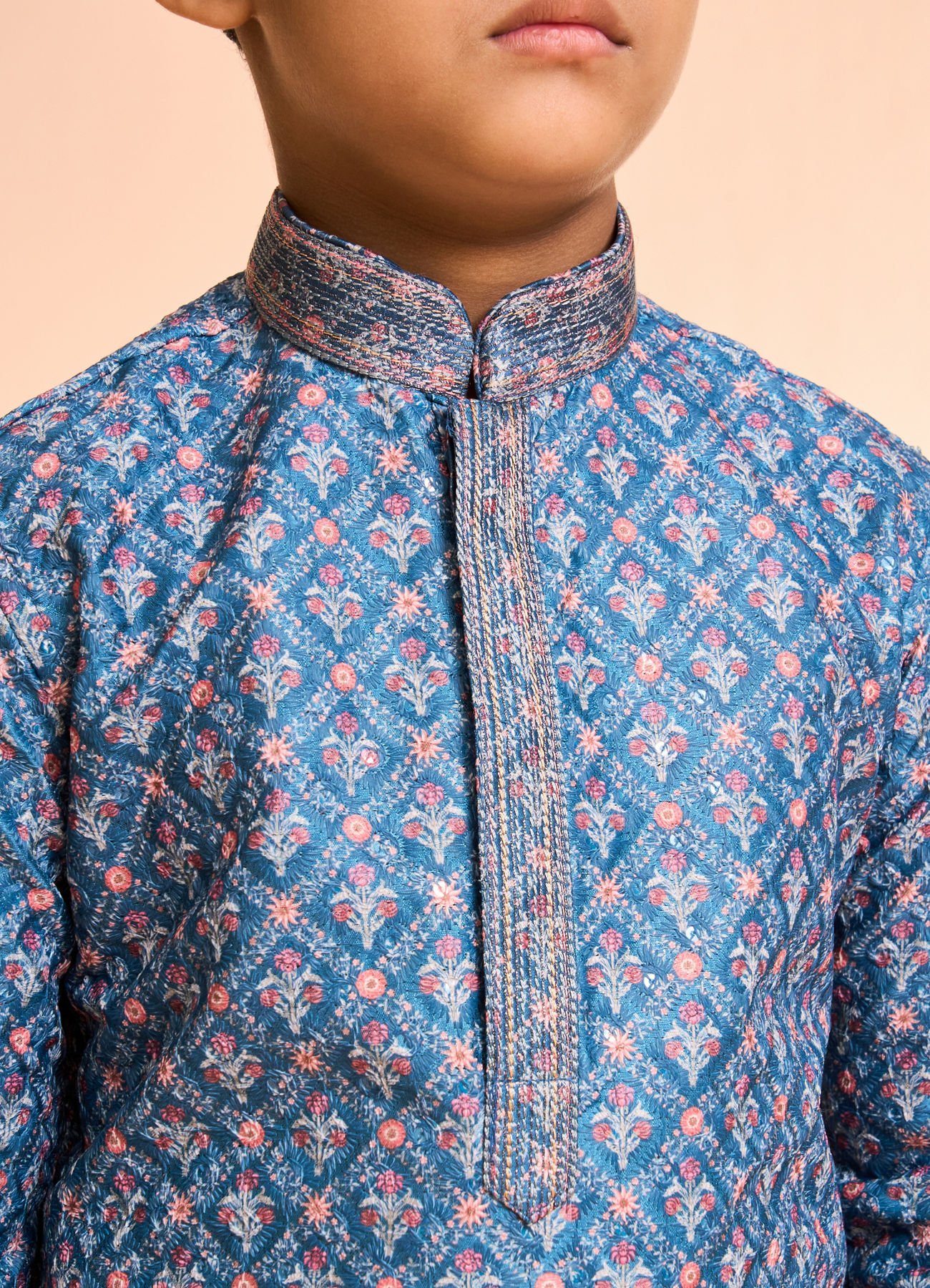 Manyavar Boys Teal Blue Kurta Pajama