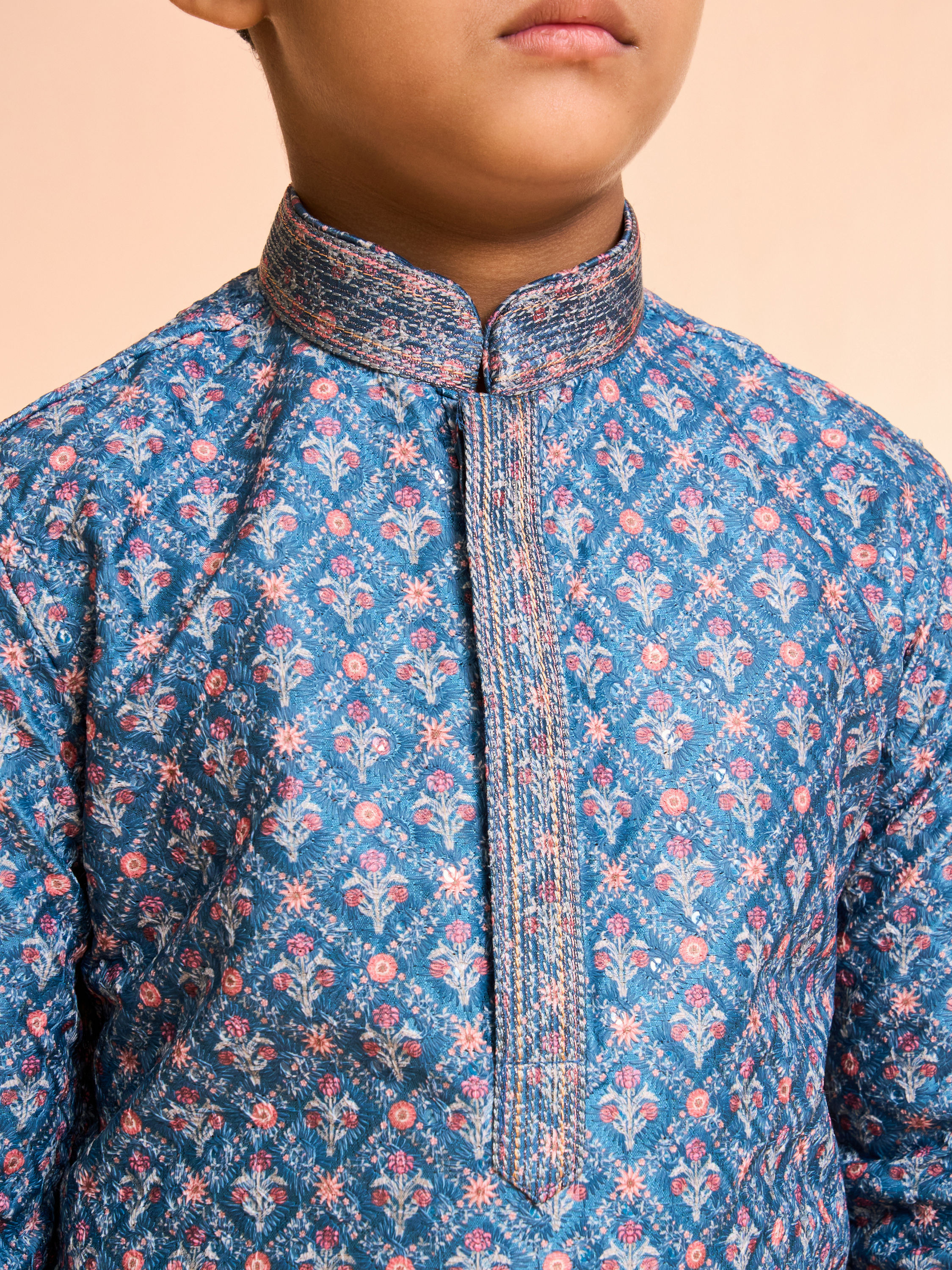 Manyavar Boys Teal Blue Kurta Pajama