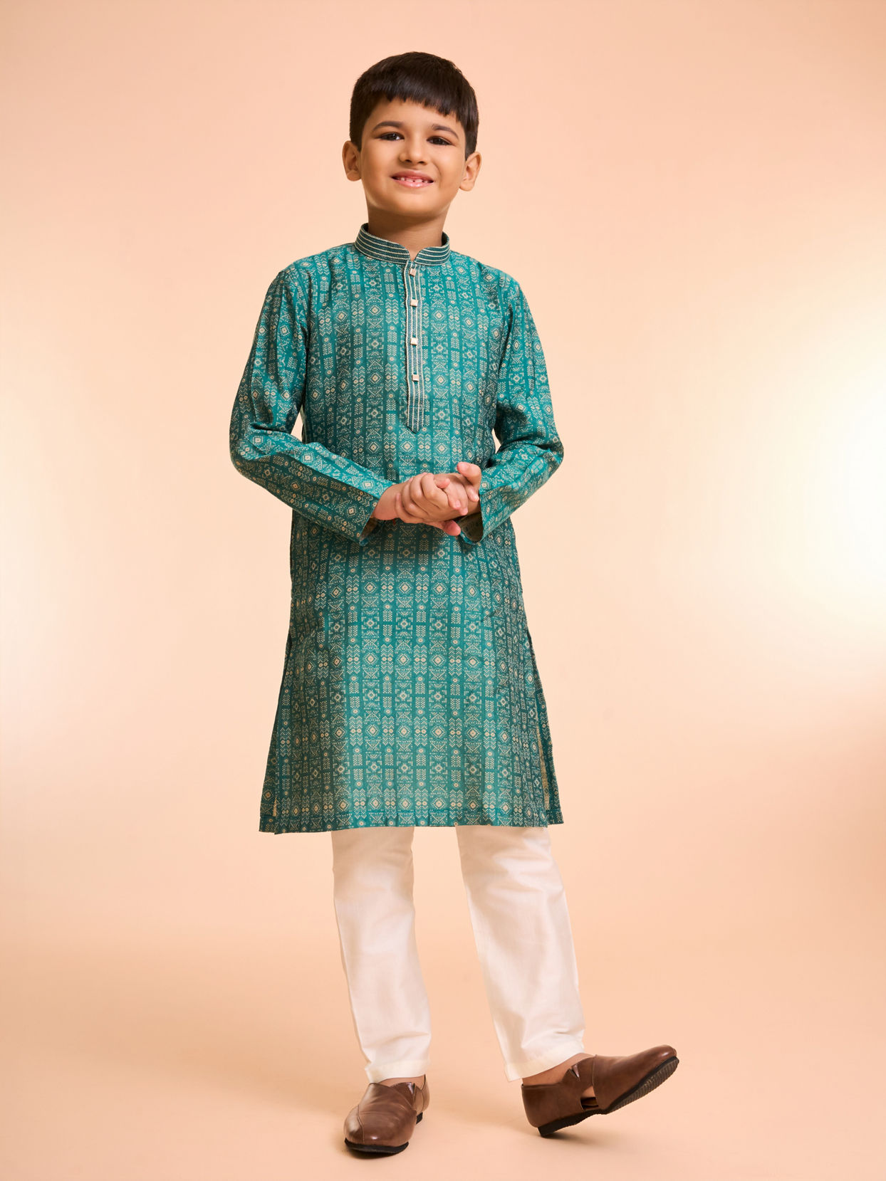 Manyavar Boys Vibrant Teal Green Kurta Pajama