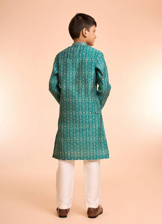 Manyavar Boys Vibrant Teal Green Kurta Pajama