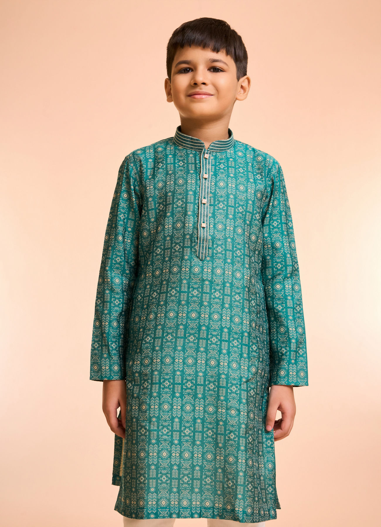 Manyavar Boys Vibrant Teal Green Kurta Pajama
