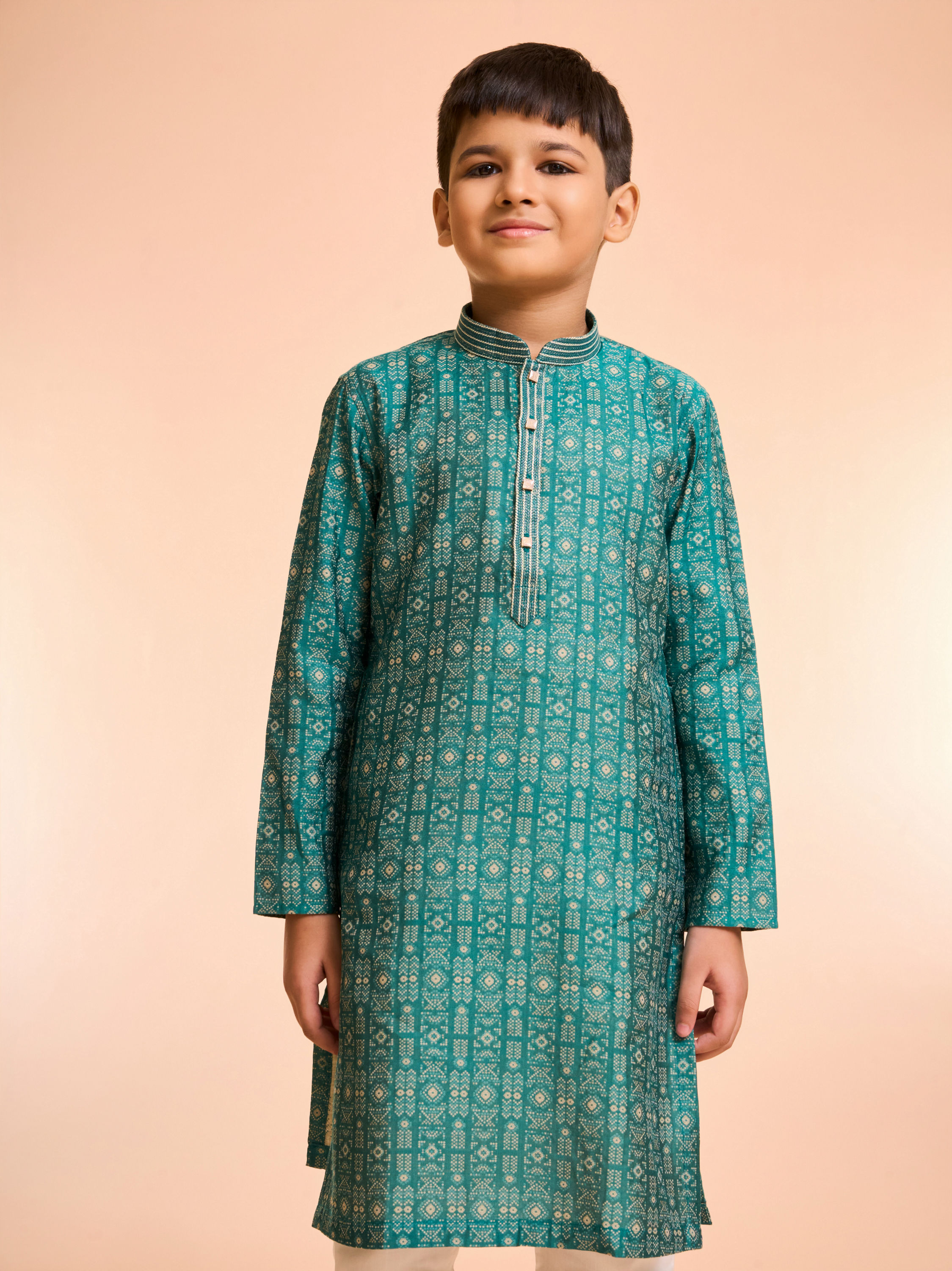 Manyavar Boys Vibrant Teal Green Kurta Pajama