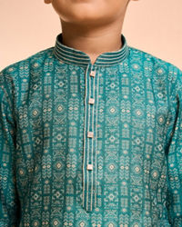 Manyavar Boys Vibrant Teal Green Kurta Pajama