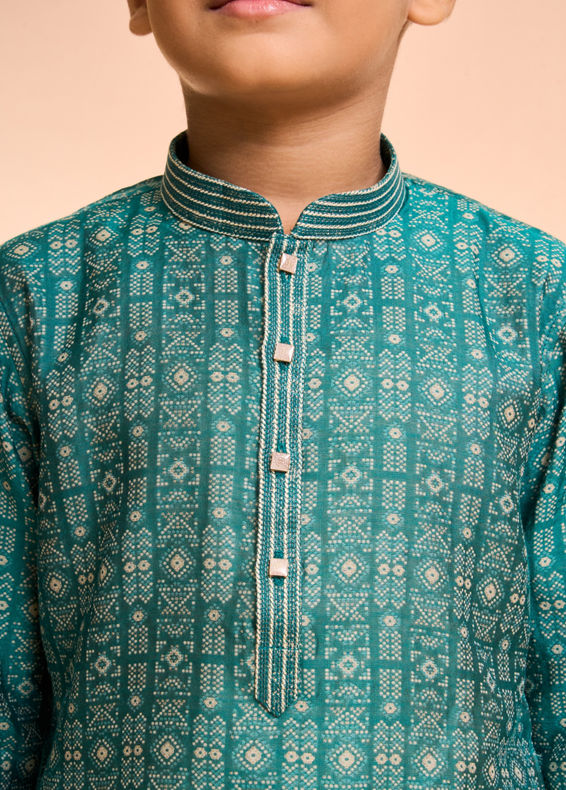 Manyavar Boys Vibrant Teal Green Kurta Pajama