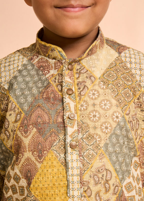 Manyavar Boys Green Aura Kurta Pajama