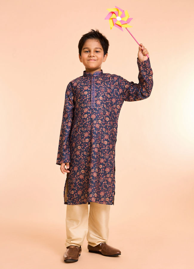 Manyavar Boys Dark Blue Elegance Kurta Pajama