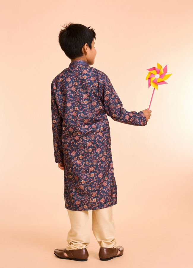 Manyavar Boys Dark Blue Elegance Kurta Pajama