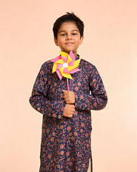 Manyavar Boys Dark Blue Elegance Kurta Pajama